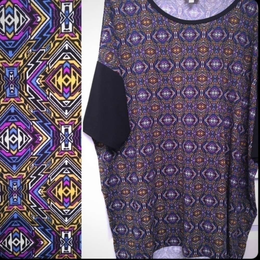 LuLaRoe Irma T-Shirt XS 2-6 Abstract Multicolored Kelidescope Pattern Casual EUC